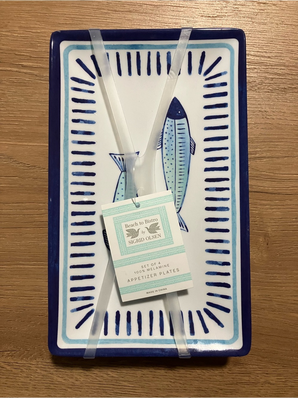 Sigrid Olsen Blue and Aqua Fish Rectangular Melamine Appetizer Plates